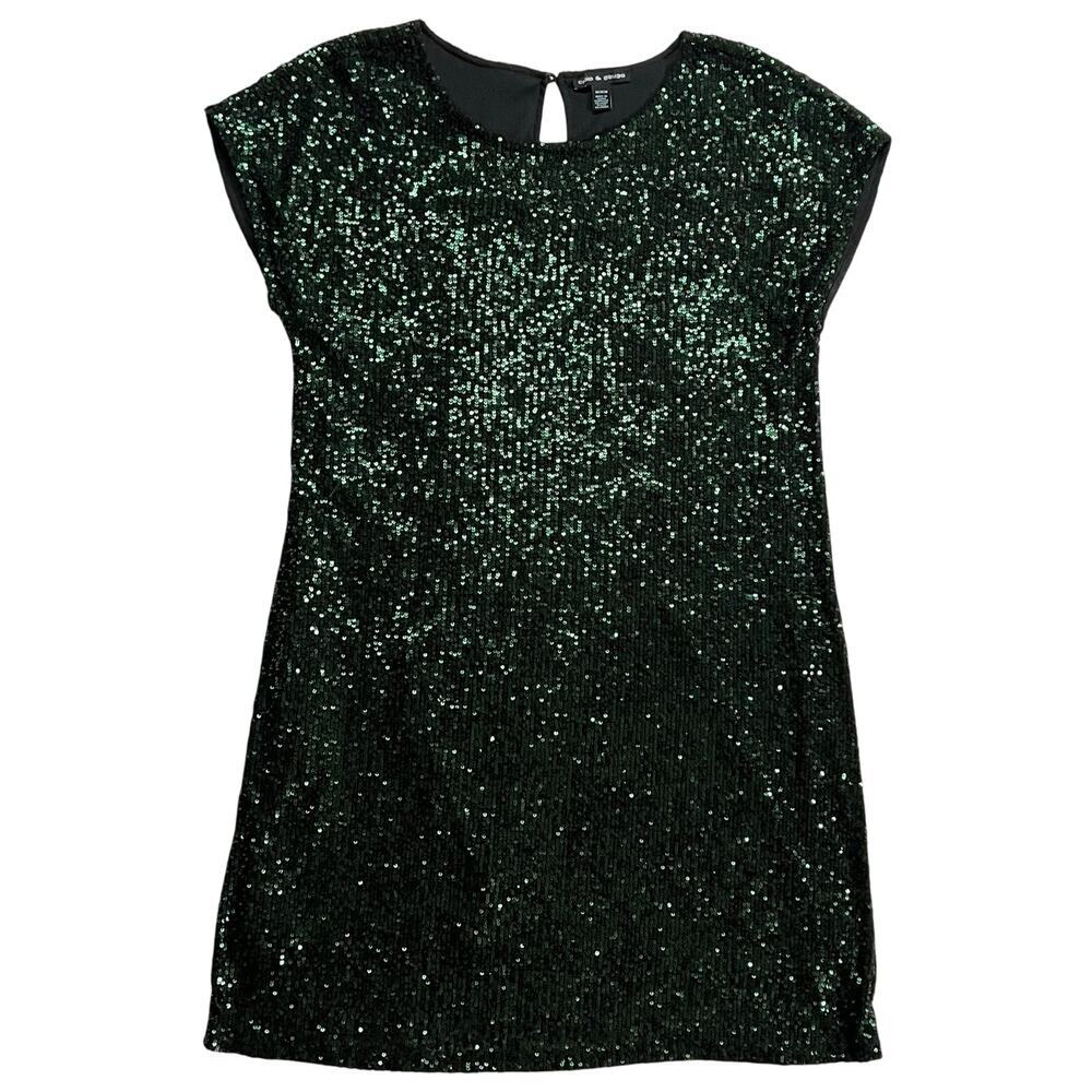 Cable & Gauge Sequin Dress Mini Green Medium Short Sleeve for Holidays